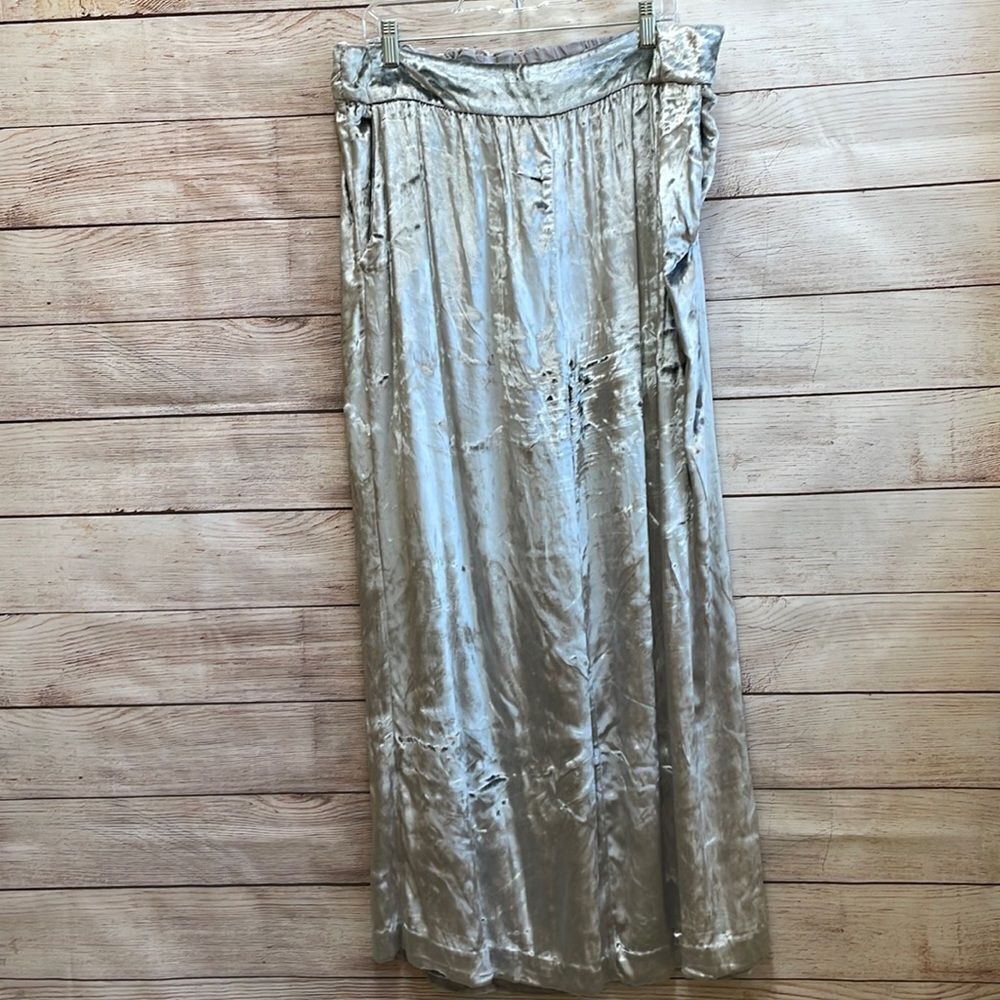 MAEVE BY ANTHROPOLOGIE ANASTACIA VELVET WIDE LEG PANTS IN SILVER - Picture 1 of 9